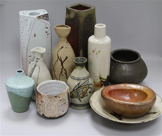 Eleven various Japanese pottery vases, bowls and dishes